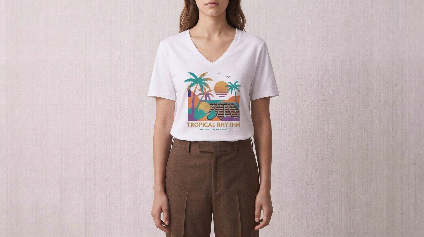 Graphic Print V-Neck Tee - Image 2